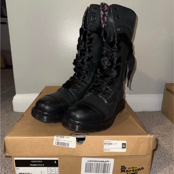Dr. Martens Shoes - Dr. Martens Black High-Top Combat Boots with Satin Laces